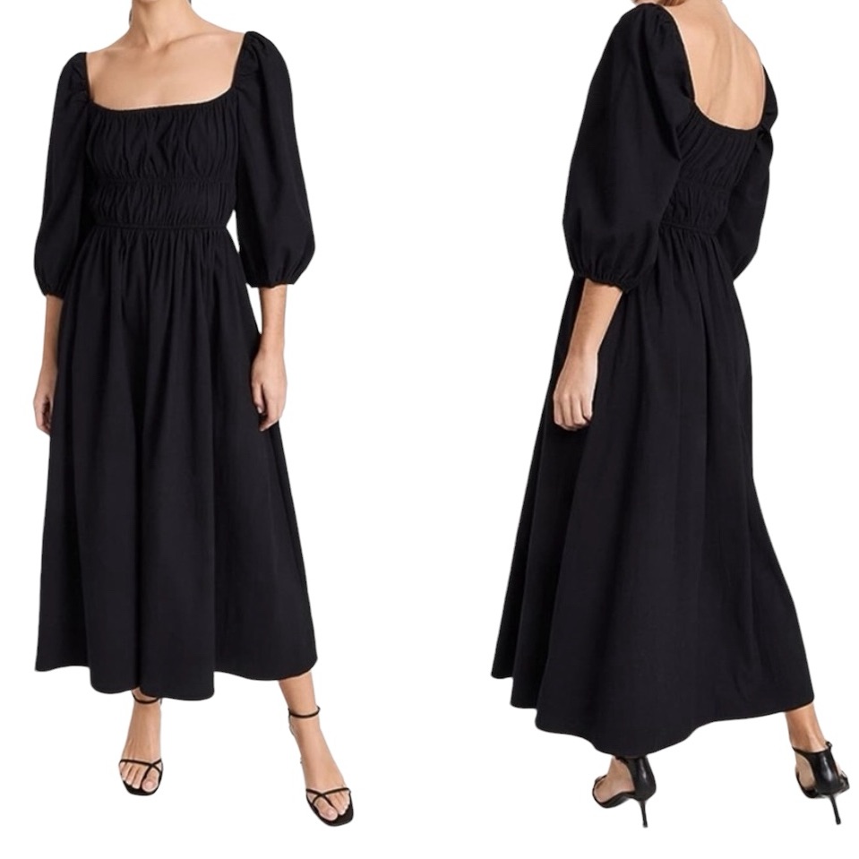 Reformation Bennie Midi Black Puff Sleeve Organic Cotton Dress Size S Nwot Boho